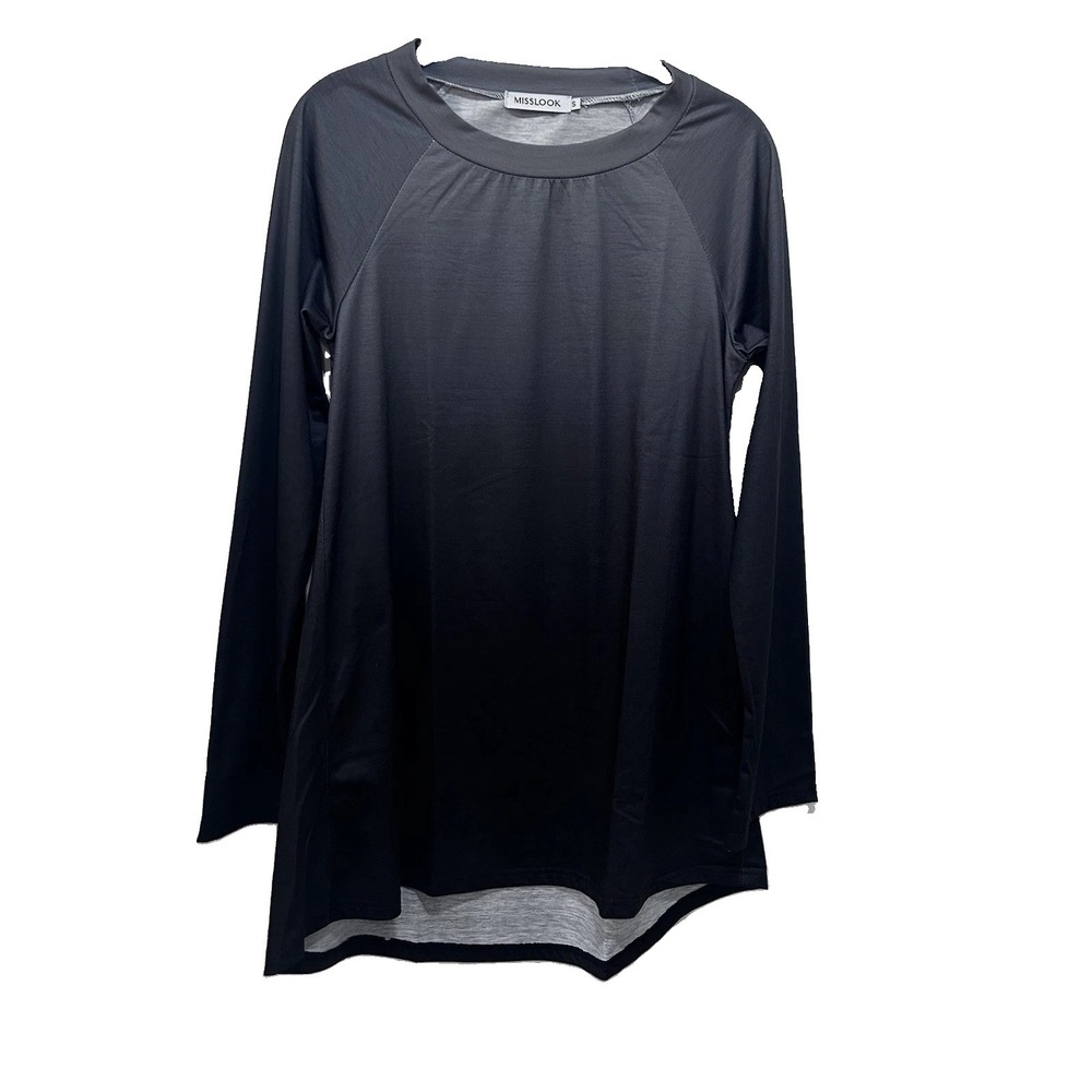 Ombré Gray Long Sleeve Cotton Blend Asymmetrical Hem Long Sleeve Tunic Small